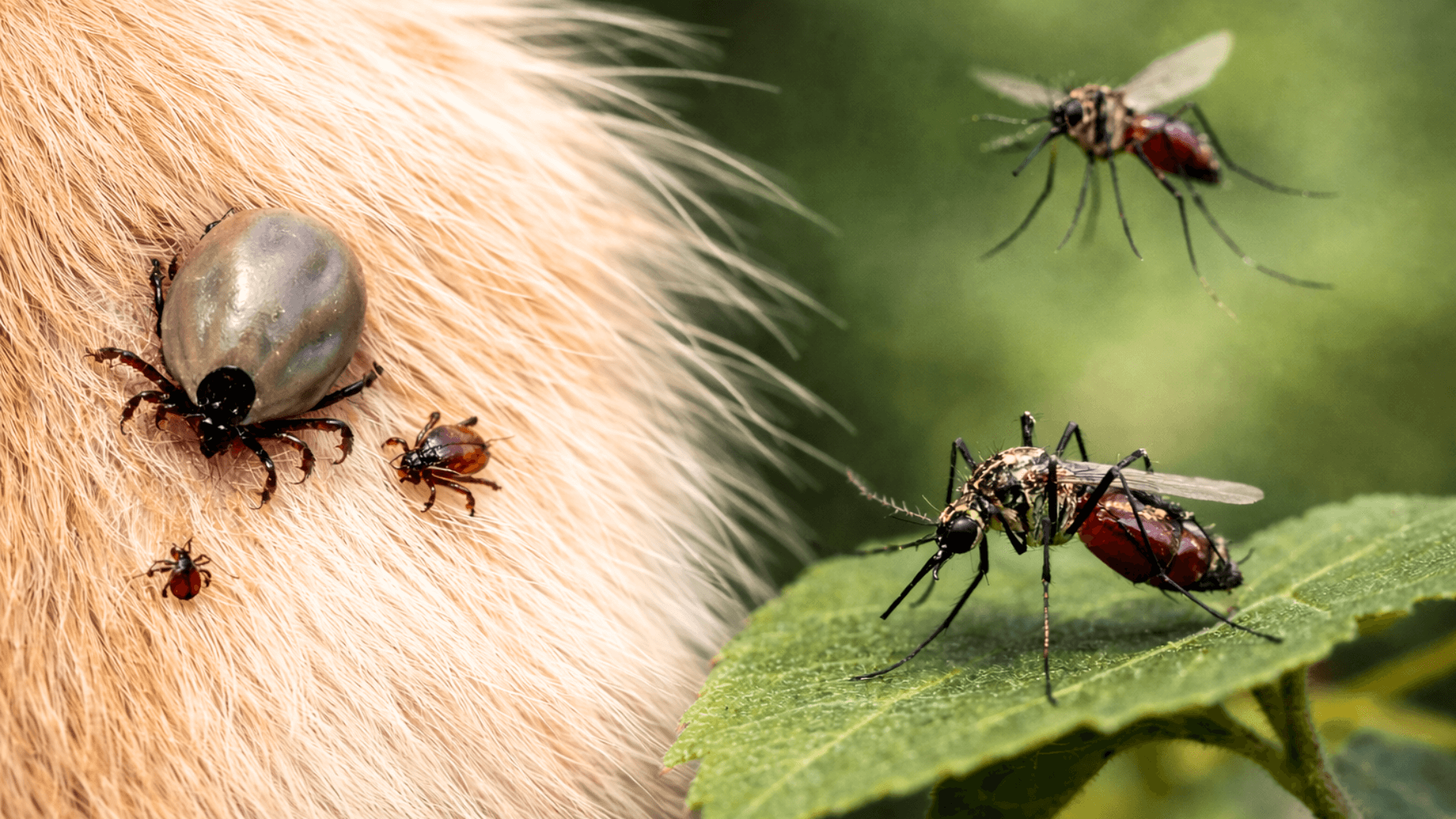 Zecke im Hundefell und Stechmücke als Überträger von Reisekrankheiten beim Hund