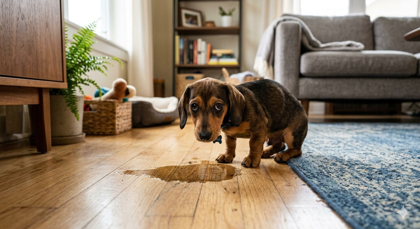 Welpe hat ins Wohnzimmer gepinkelt – Stubenreinheit beim Welpen lernen