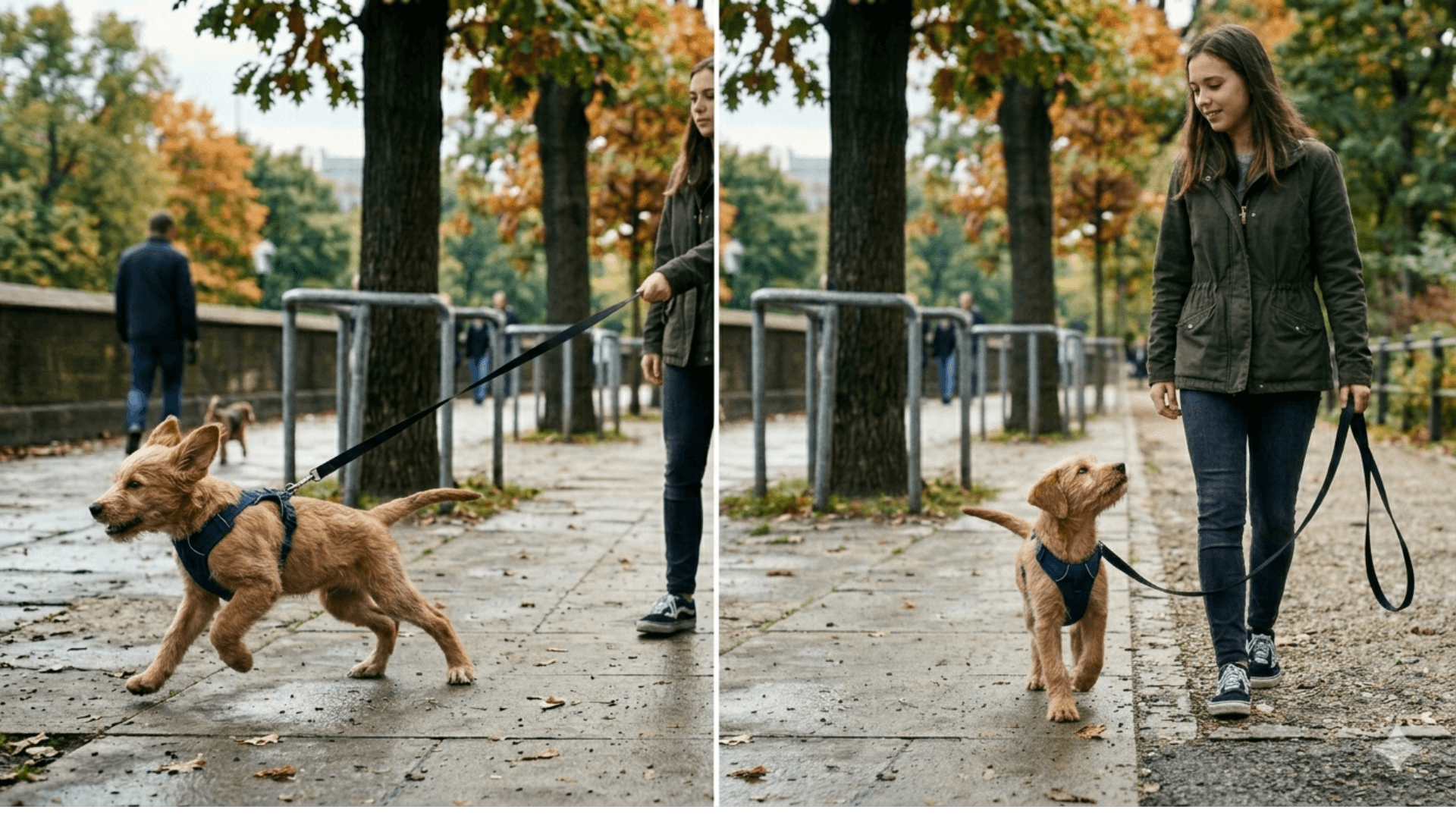 Welpe zieht an der Leine bei Hundebegegnung